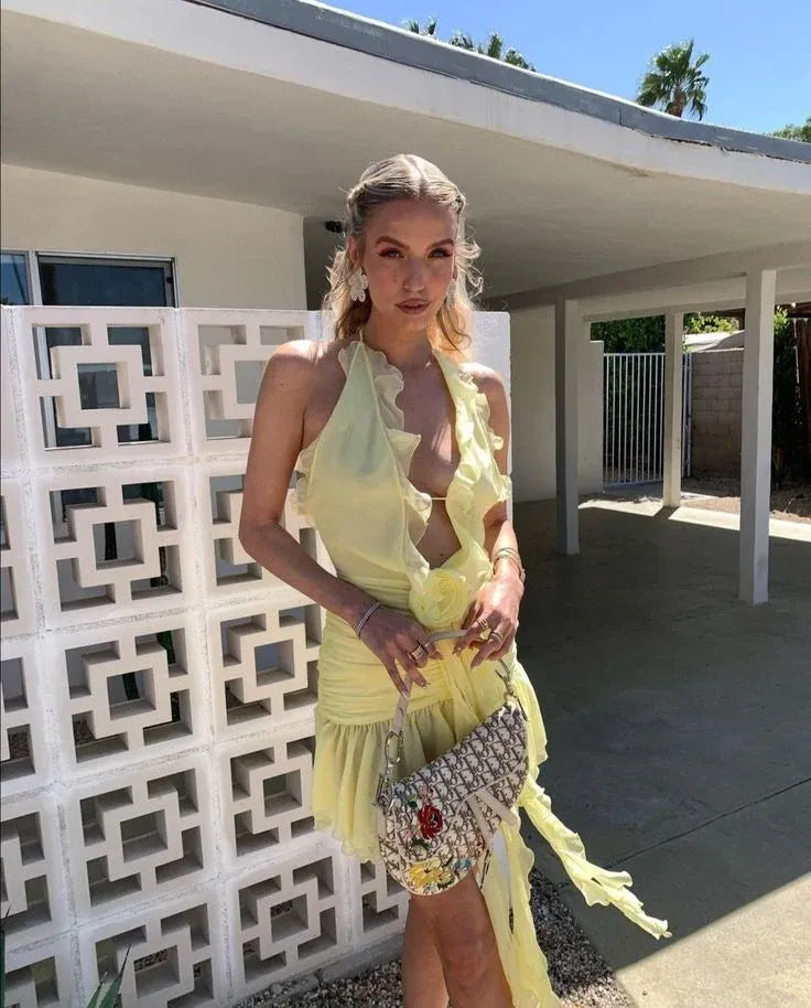 Fashion A-Line V Neck Sleeveless Chiffon Short-Mini Lace Up Homecoming Dress