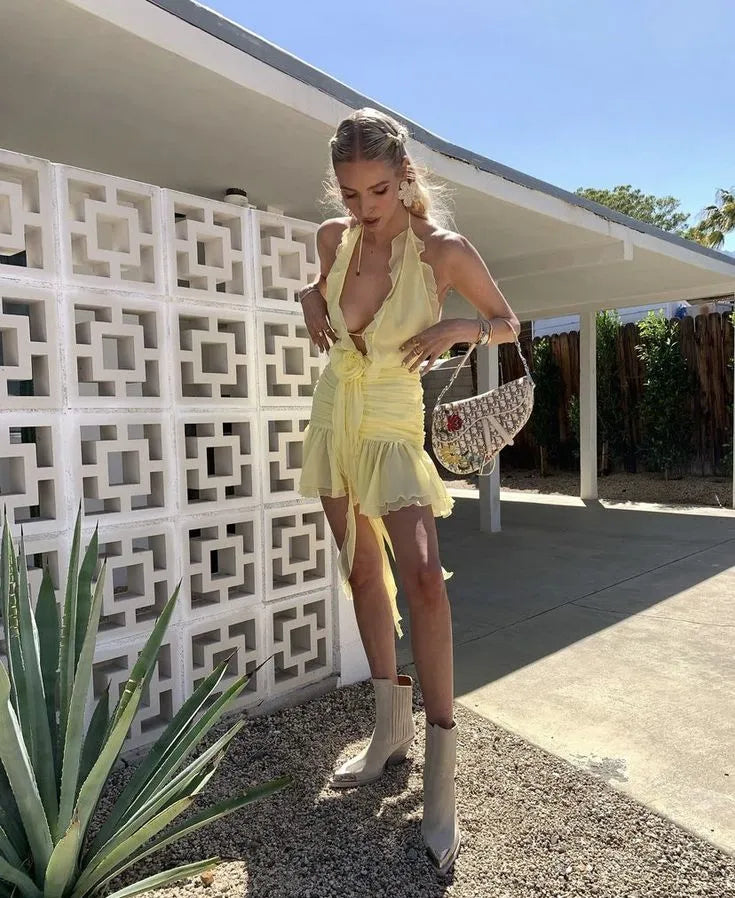 Fashion A-Line V Neck Sleeveless Chiffon Short-Mini Lace Up Homecoming Dress