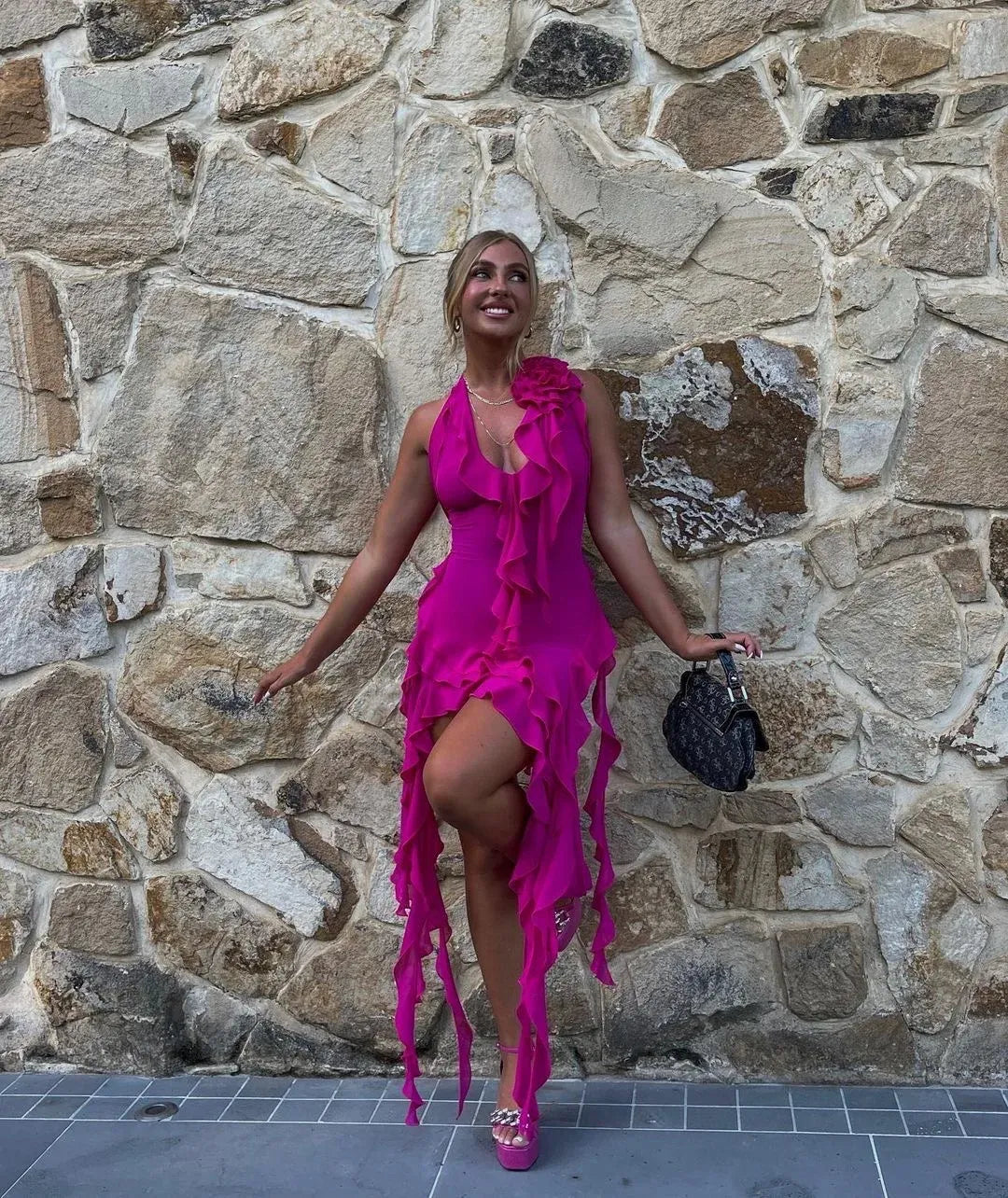 Fashion A-Line V Neck Sleeveless Ruffle Lace Up Chiffon Short-Mini Homecoming Dress