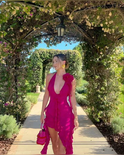 Fashion A-Line V Neck Sleeveless Ruffle Lace Up Chiffon Short-Mini Homecoming Dress