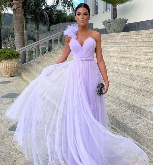 Fashion A-line Off the Shoulder Sleeveless Tulle Floor-Length Backless Prom Dress