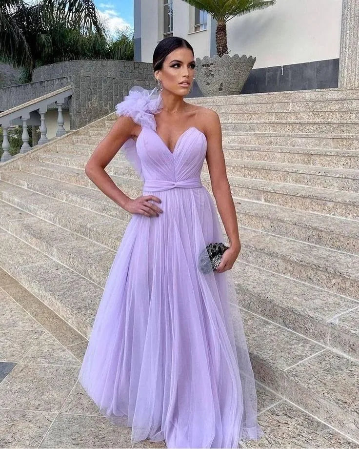 Fashion A-line Off the Shoulder Sleeveless Tulle Floor-Length Backless Prom Dress