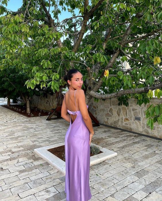 Fashion A line Spaghetti Straps Sleeveless Satin Floor-Length Prom Dress