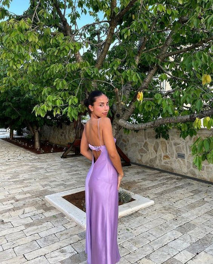 Fashion A line Spaghetti Straps Sleeveless Satin Floor-Length Prom Dress