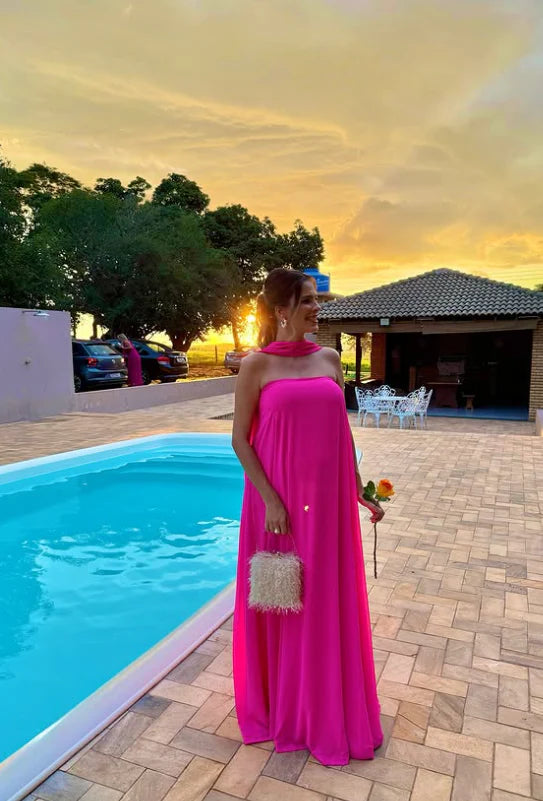 Fashion Column Off The Shoulder Backless Floor-Length Prom Dress
