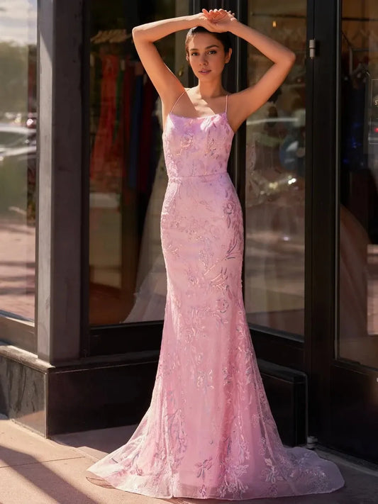 Fashion Mermaid Boat Neck Sleeveless Lace Up Brush Train prom dress for women