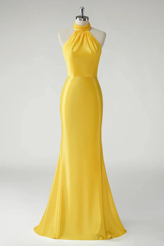 Fashion Mermaid Halter Sleeveless Back Zip Floor-Length prom dress for women