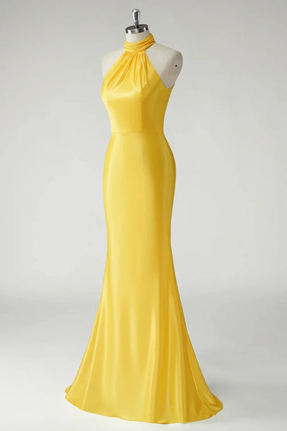 Fashion Mermaid Halter Sleeveless Back Zip Floor-Length prom dress for women