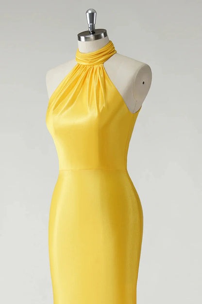 Fashion Mermaid Halter Sleeveless Back Zip Floor-Length prom dress for women