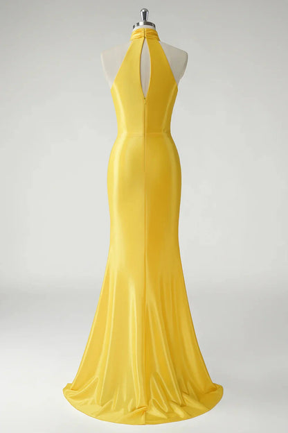 Fashion Mermaid Halter Sleeveless Back Zip Floor-Length prom dress for women