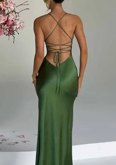 Fashion Mermaid Spaghetti Straps Backless Floor-Length Prom Dress