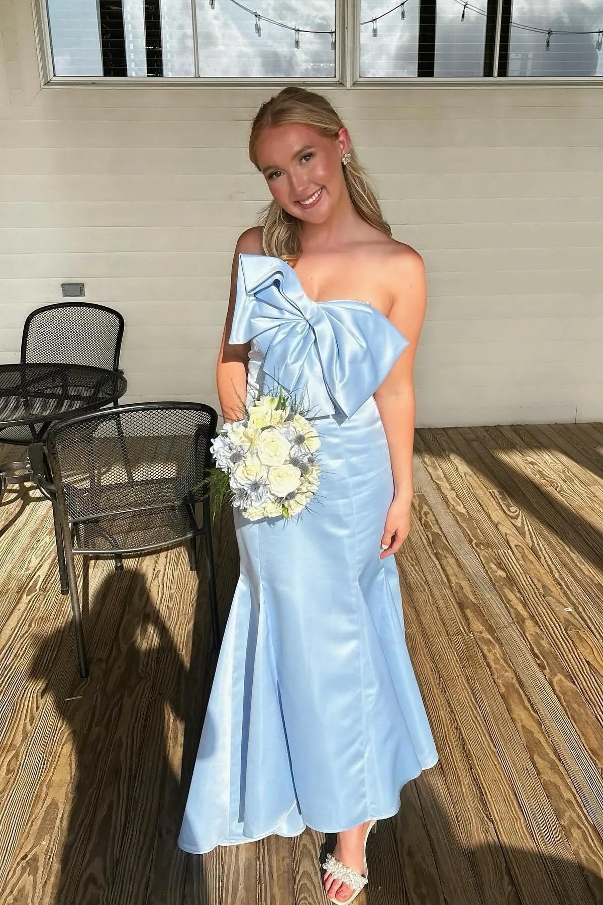 Fashion Mermaid Strapless Sleeveless Backless Bow Floor-Length Prom Dress