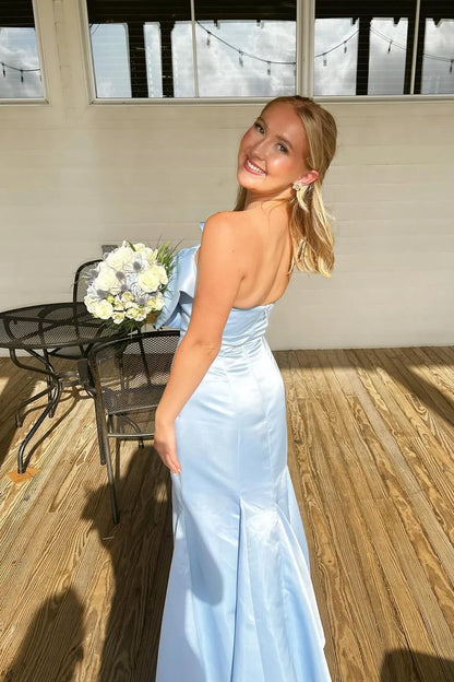 Fashion Mermaid Strapless Sleeveless Backless Bow Floor-Length Prom Dress