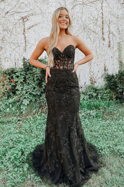 Fashion Mermaid Strapless Sleeveless Lace Up Sweep/Brush Train Prom Dress