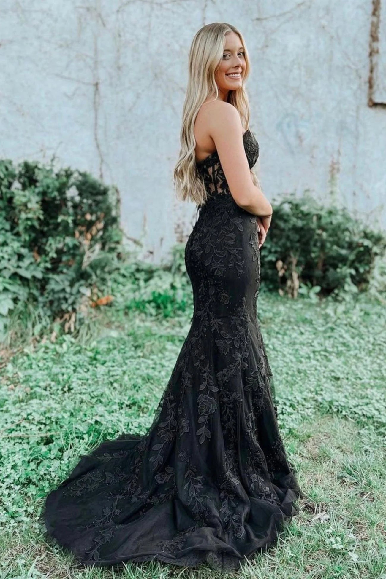 Fashion Mermaid Strapless Sleeveless Lace Up Sweep/Brush Train Prom Dress