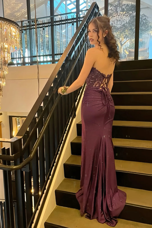 Fashion Mermaid Sweetheart Sleeveless Satin Appliques Floor-Length Prom Dress