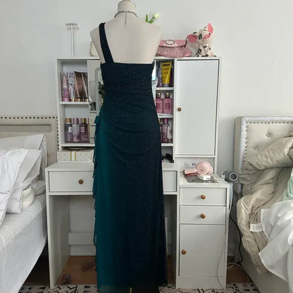 Fashion Mermaid/Trumpet One Shoulder Sleeveless Pleated Chiffon Floor-Length Prom Dress