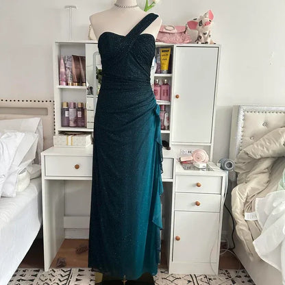 Fashion Mermaid/Trumpet One Shoulder Sleeveless Pleated Chiffon Floor-Length Prom Dress