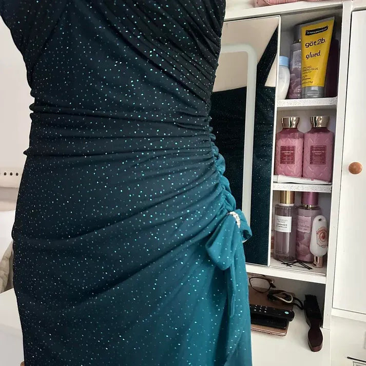 Fashion Mermaid/Trumpet One Shoulder Sleeveless Pleated Chiffon Floor-Length Prom Dress