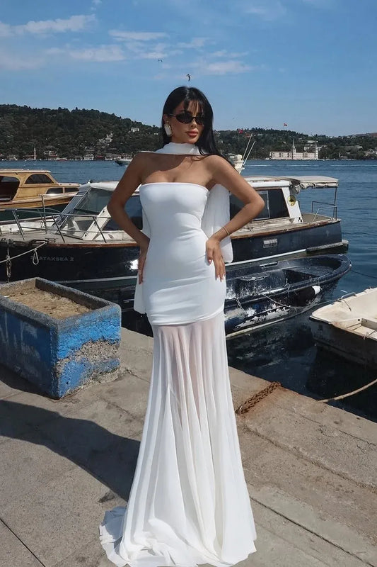 Fashion Mermaid/Trumpet Strapless Sleeveless Backless Sweep/Brush Train Prom Dress