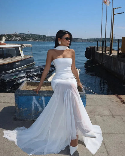Fashion Mermaid/Trumpet Strapless Sleeveless Backless Sweep/Brush Train Prom Dress