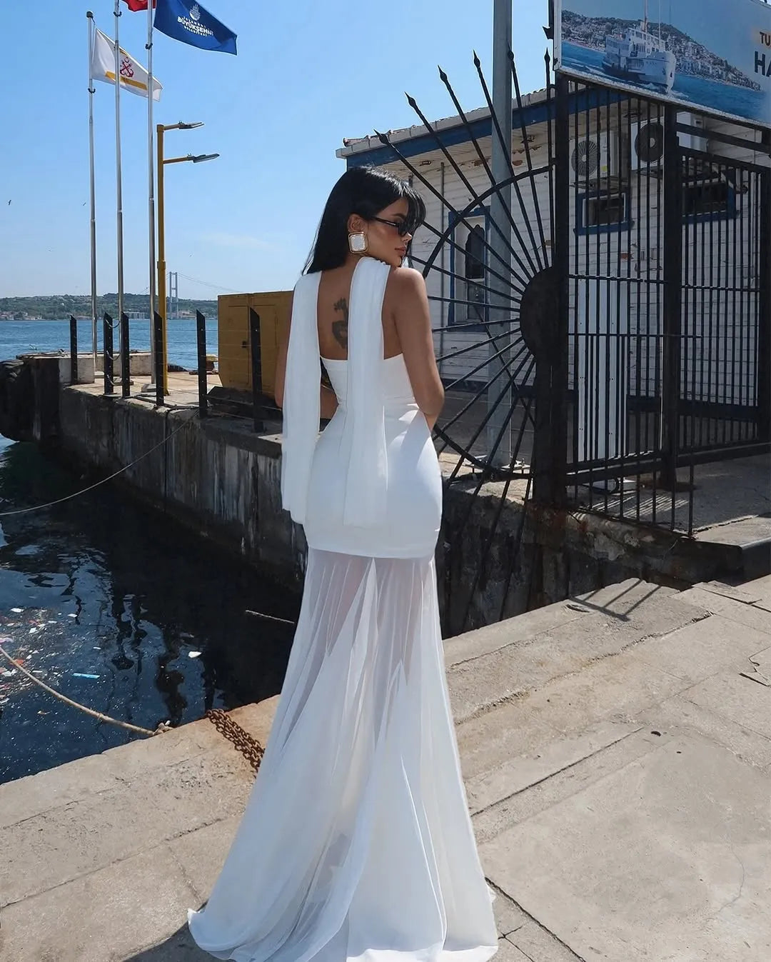 Fashion Mermaid/Trumpet Strapless Sleeveless Backless Sweep/Brush Train Prom Dress