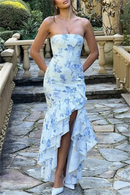 Fashion Off-shoulder Mermaid Sleeveless Pleated Floor-Length Prom Dress