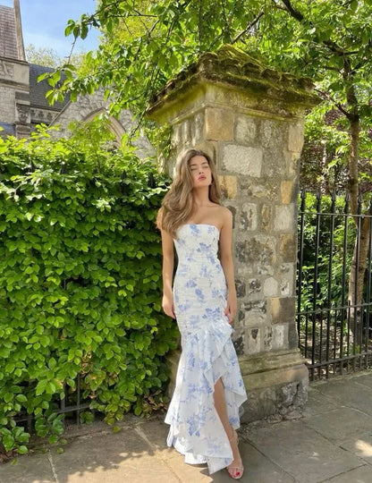 Fashion Off-shoulder Mermaid Sleeveless Pleated Floor-Length Prom Dress