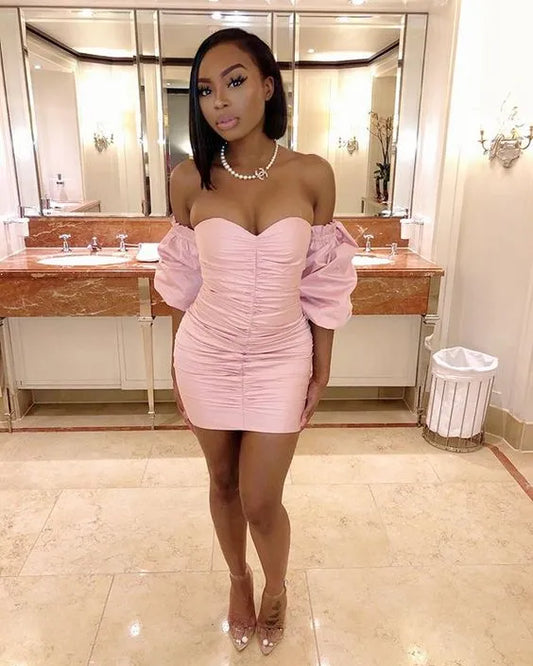 Fashion Off the Shoulder Sheath Sleeveless Pleated Satin Short-Mini Homecoming Dress