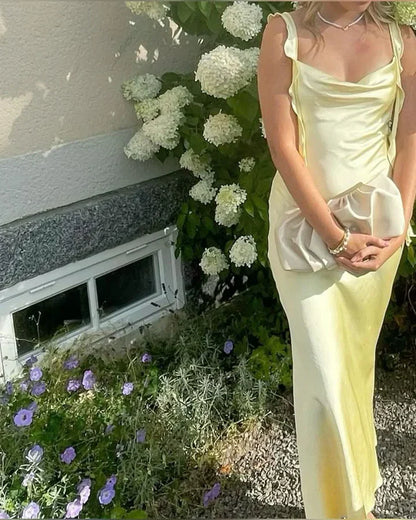 Fashion Sheath/Column Cowl Neck Sleeveless Satin Backless Floor-Length Prom Dress