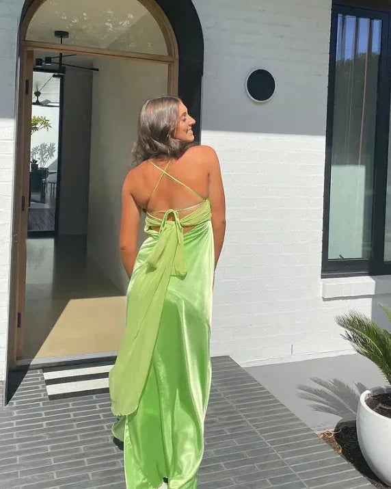 Fashion Sheath Spaghetti Straps Backless Floor-Length Prom Dress