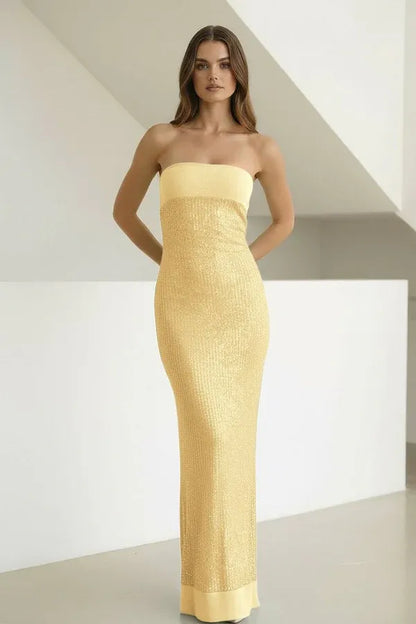 Fashion Sheath Strapless Sleeveless Sequins Pleated Floor-Length Prom Dress
