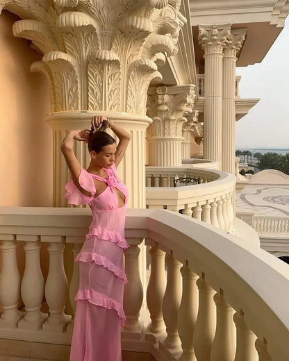 Fashion Sheath V Neck Sleeveless Ruffle Chiffon Floor-Length Prom Dress