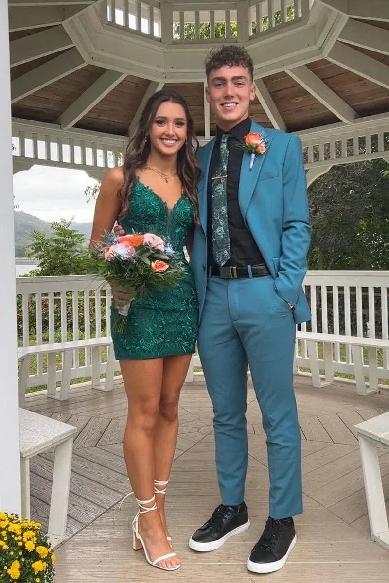 Fashion V Neck Sleeveless Sheath Satin Appliques Short-Mini Homecoming Dress