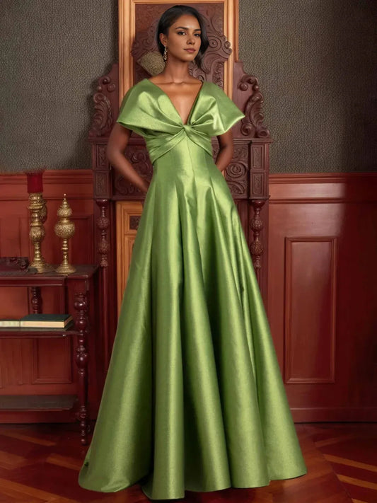 Fashionable A-Line V Neck Sleeveless Back Zip Floor-Length Evening dress for women