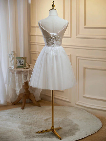 Fashionable A-Line V Neck Sleeveless Crisscross Back Tea-Length Homecoming Dress for ladies