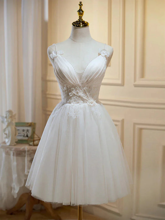Fashionable A-Line V Neck Sleeveless Crisscross Back Tea-Length Homecoming Dress for ladies