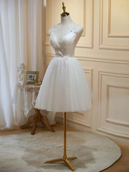 Fashionable A-Line V Neck Sleeveless Crisscross Back Tea-Length Homecoming Dress for ladies