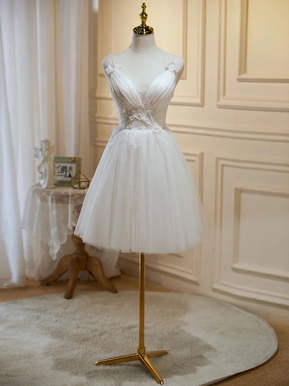 Fashionable A-Line V Neck Sleeveless Crisscross Back Tea-Length Homecoming Dress for ladies