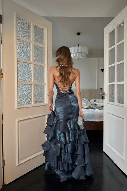 Fashionable Mermaid Off the Shoulder Sleeveless Satin Floor-Length Backless Prom Dress
