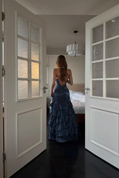Fashionable Mermaid Off the Shoulder Sleeveless Satin Floor-Length Backless Prom Dress