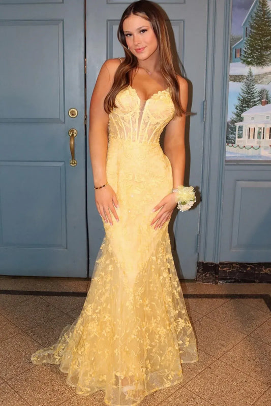 Fashionable Mermaid Spaghetti Straps Sleeveless Pleated Tulle Floor-Length Prom Dress