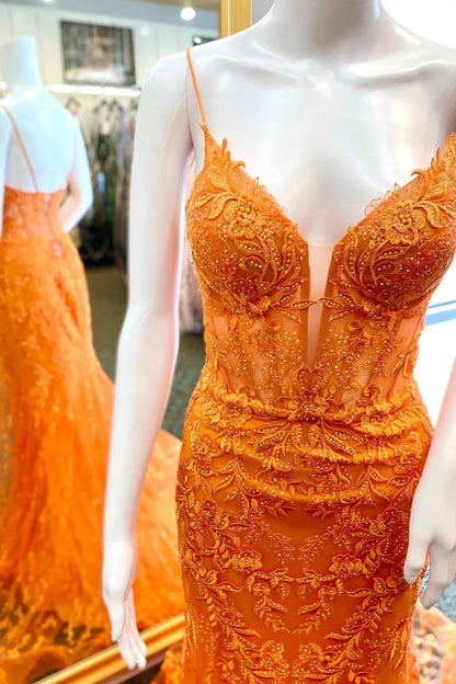 Fashionable Mermaid Spaghetti Straps Sleeveless Pleated Tulle Floor-Length Prom Dress