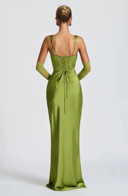 Fashionable Mermaid Straight Sleeveless Crisscross Back Floor-Length Side Slit prom dress for women