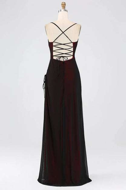 Fashionable SheathColumn Boat Neck Sleeveless Lace Up Floor-Length Bridesmaid Dress for women