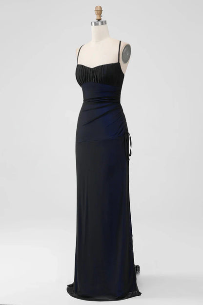 Fashionable SheathColumn Boat Neck Sleeveless Lace Up Floor-Length Bridesmaid Dress for women