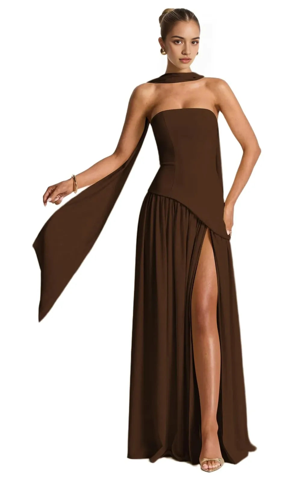 Fashionable Sheath/Column Halter Strapless Sleeveless Crisscross Back Floor-Length Side Slit prom dress for women