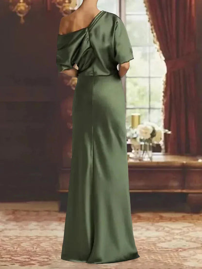 Fashionable SheathColumn One Shoulder Short Sleeve Backless Floor-Length Mother of the Bride Dress for women
