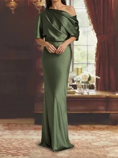 Fashionable SheathColumn One Shoulder Short Sleeve Backless Floor-Length Mother of the Bride Dress for women