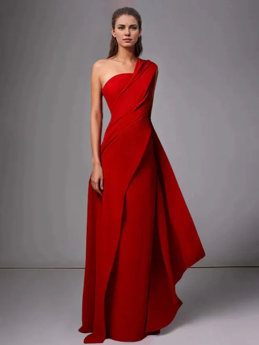 Fashionable SheathColumn One Shoulder Sleeveless Backless Floor-Length Evening dress for ladies